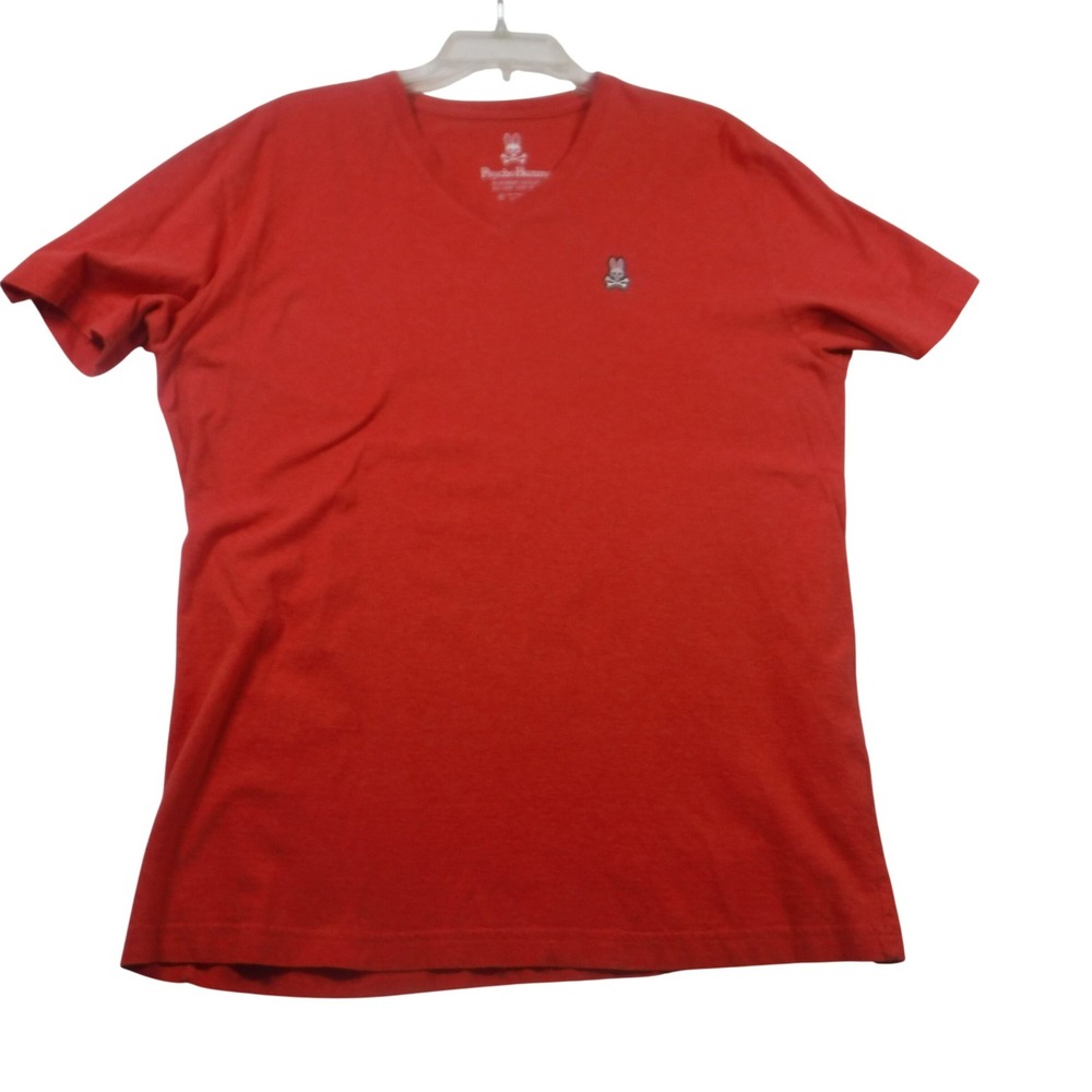 Psycho Bunny Mens‎ Orange Pima Cotton V-Neck Short Sleeve T-Shirt Size 6 L XL